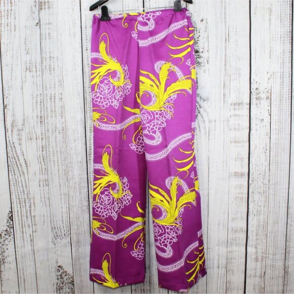 Vintage Sun Fashions of Hawaii Purple Floral Print Chinese Style Dress Pants 10 - Picture 11 of 16